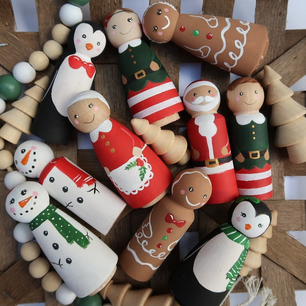 Wooden Christmas peg dolls SET of 10  Montessori child’s gift wooden classic handmade toy heirloom toy