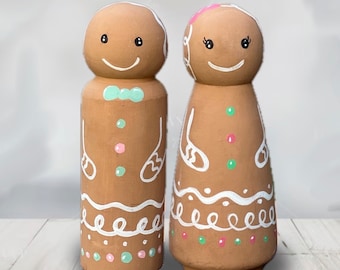 Jumbo large wooden hand painted gingerbread  peg dolls