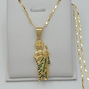 14K Gold Plated Saint Jude pendant w 20&quot; chain Medalla San Judas Oro laminado