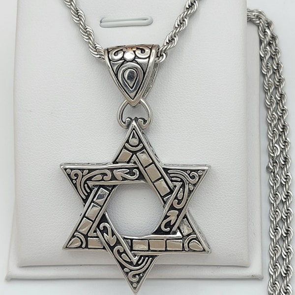 Stainless Steel David Star Pendant & Chain Necklace Celtic 6 Point Star Hexagram