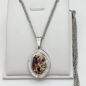Stainless Steel. Archangel Michael Pendant Chain Necklace Arcangel Miguel