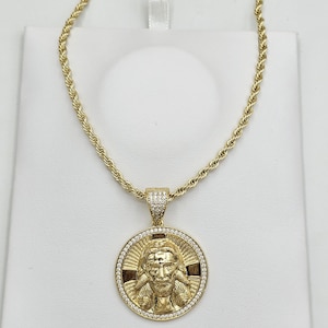 14K Gold Plated CZ Jesus Christ Face Pendant Hip-Hop Chain Necklace Oro Laminado