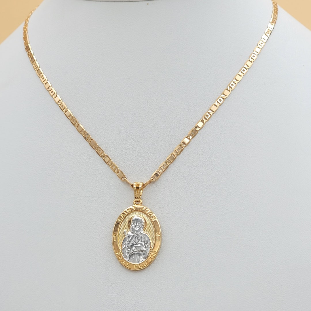 Two-tone Gold Plated Saint Jude Medal Pendant Necklace - 17 Inch ...