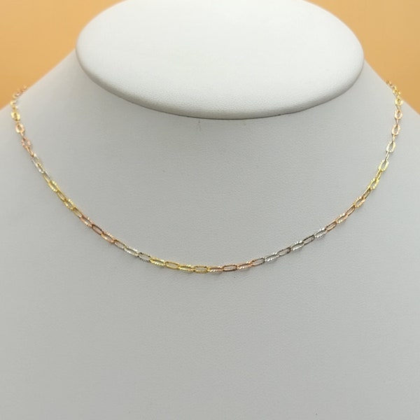 Tri Color Gold Plated over Solid 925 Sterling Silver Oval DC Chain Necklace