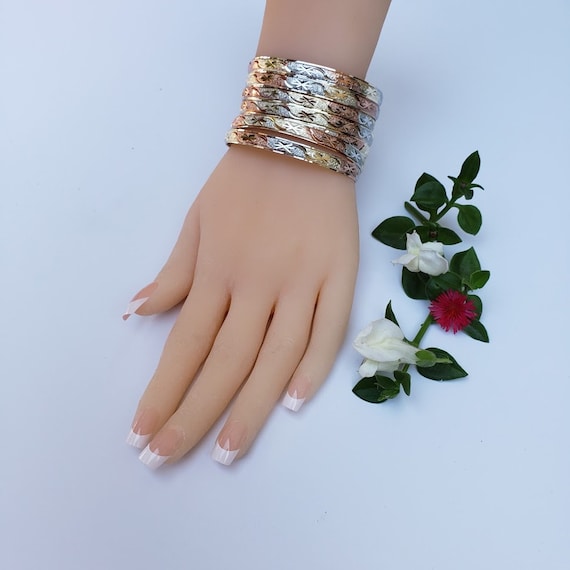 7 Bracelets Set Gold Plated. Tricolor. Semanario Chapa De Oro 3
