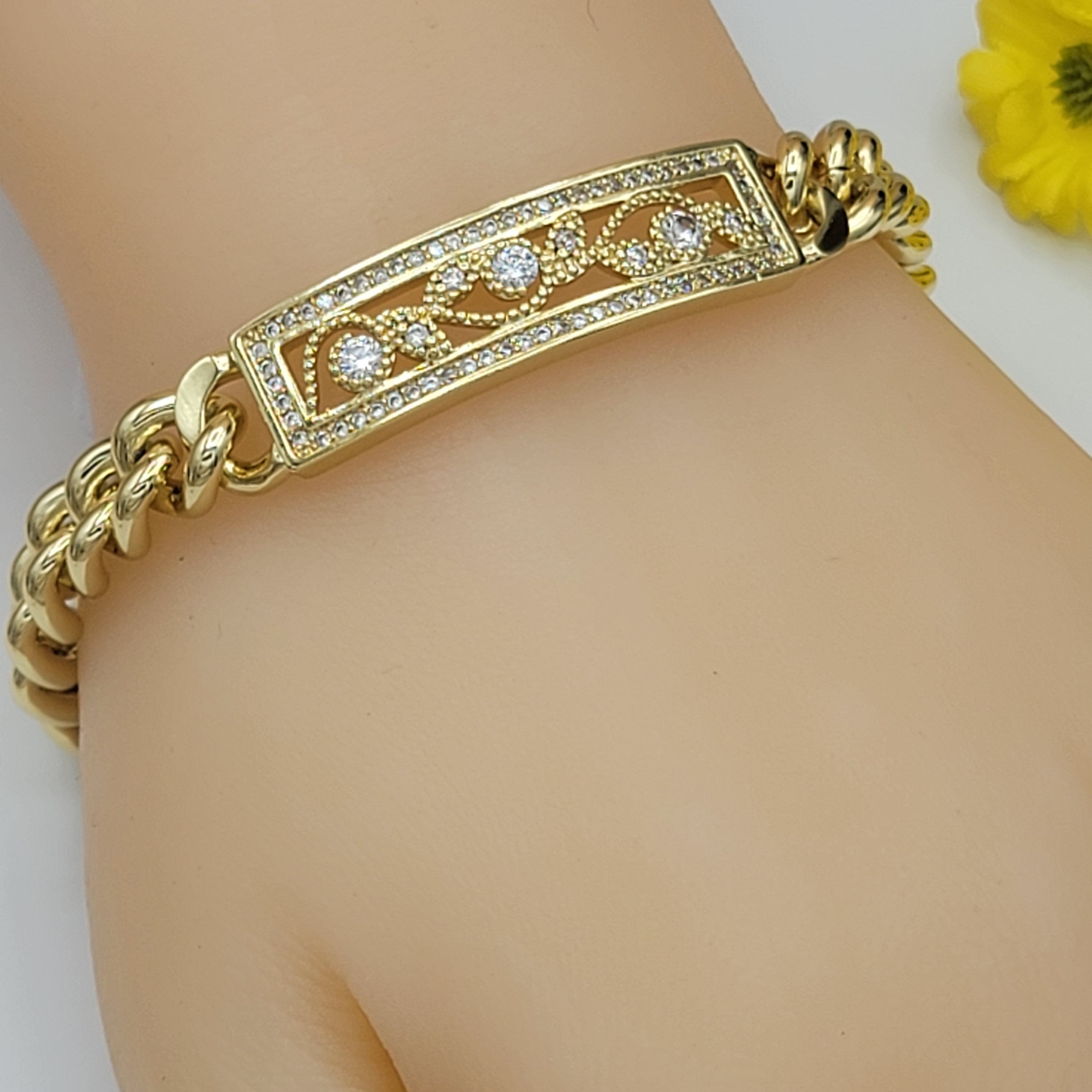 Pulsera Gold Plated Vintage CZ ID. Cadena de eslabones de Etsy México