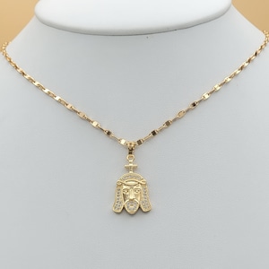 18K Gold Plated  Cz Jesus Face Pendant Hip-Hop w 18&quot; chain necklace. Oro Laminado