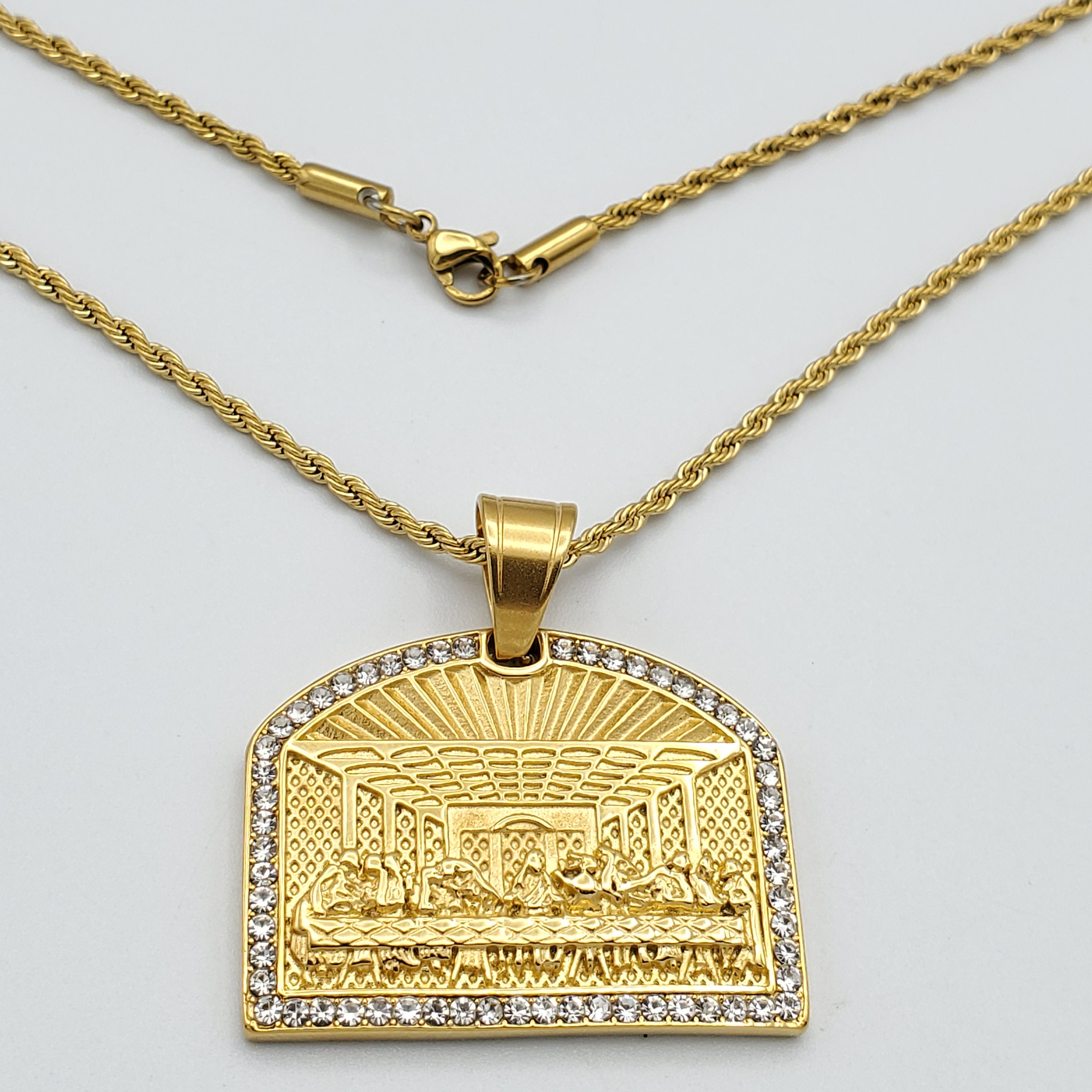 24K Gold Plated Stainless Steel Last Supper Pendant Necklace. Etsy