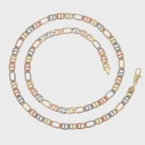 Tri Color Gold Plated Chain Necklace - Figarucci Style - 24in Long - 6mm