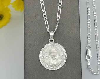 Solid 925 Sterling Sacred Heart of Jesus Pendant & Chain Sagrado Corazon de Jesus