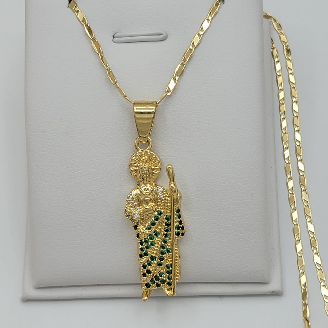 14K Gold Plated Saint Jude Pendant W 20" Chain Medalla San Judas Oro ...