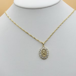 14K Gold Plated Our Lady of Guadalupe Necklace Oval CZ Pendant & Chain ...