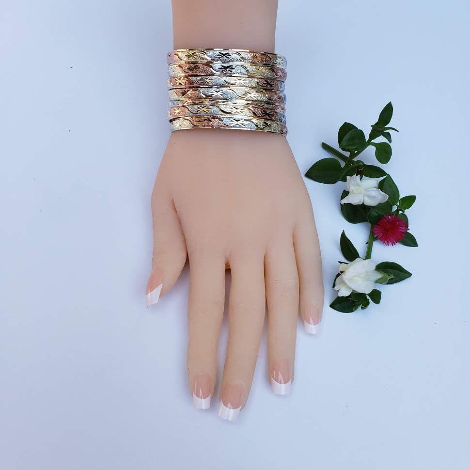 7 Bracelets Set Gold Plated. Tricolor. Semanario Chapa De Oro 3