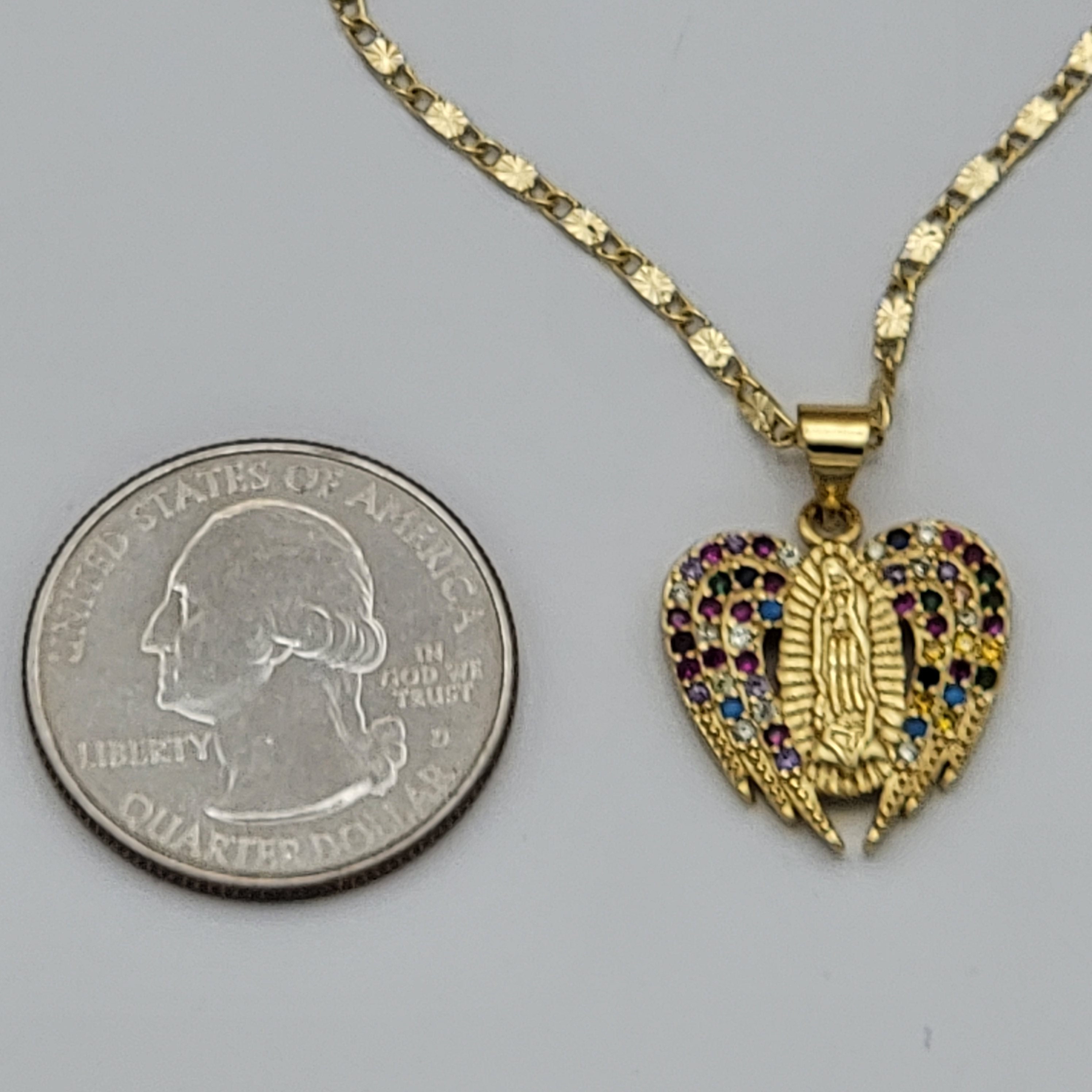 14K Gold Plated Our Lady of Guadalupe Multicolor CZ Wings Heart Pendant ...