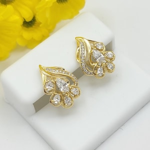 14k Gold Plated Crystal Flower Huggie Earrings