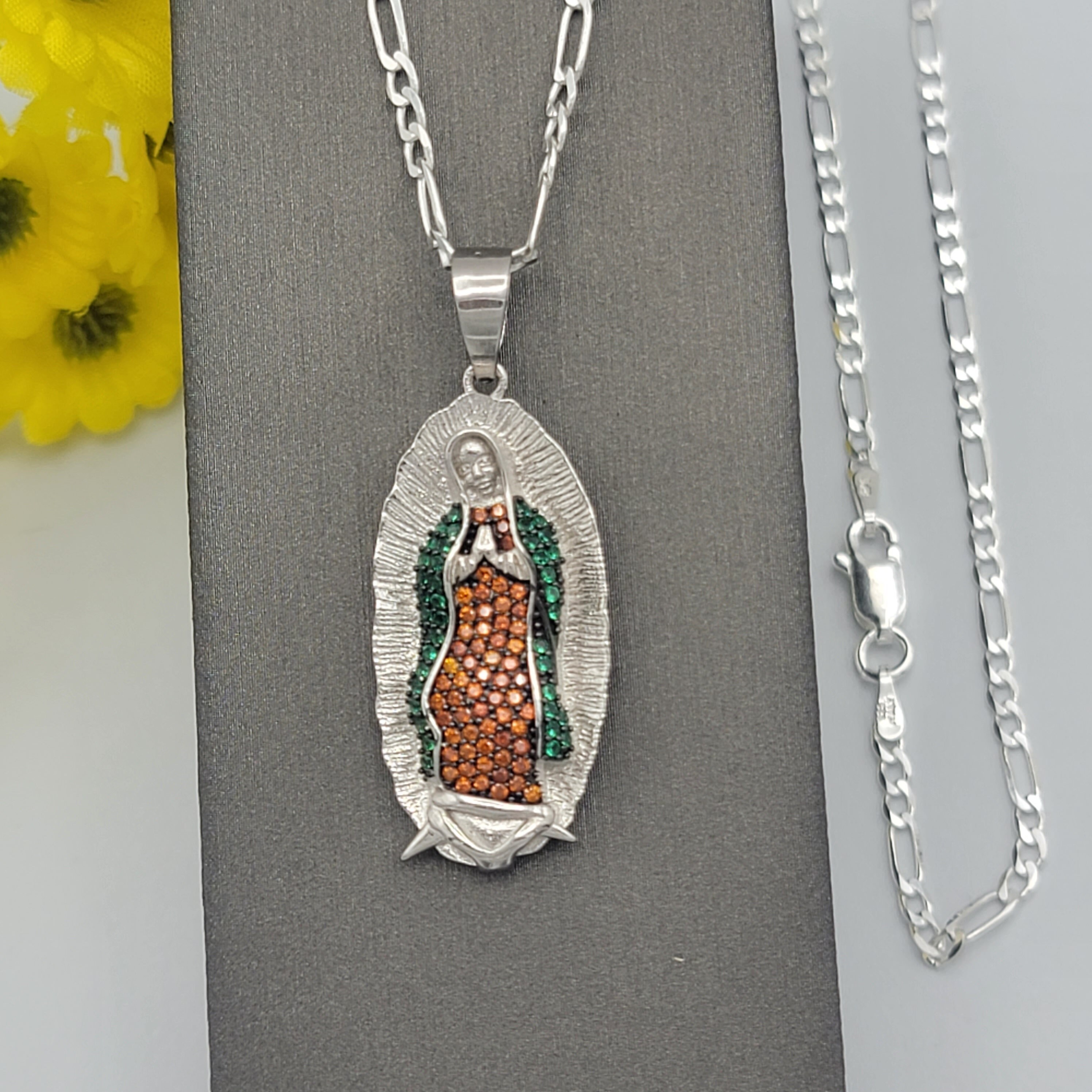 925 Sterling Silver Our Lady Guadalupe Multi Color Pendant