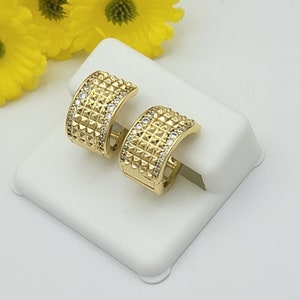 14K Gold Plated Small CZ Huggie Hoops Earrings. 0.6 in H - 10mm Unisex.