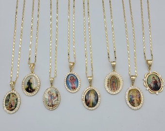 Gold Plated Saints Medal Necklace: Religious Charm Pendant, 20" Chain