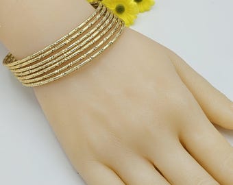 14K Gold Plated Bangle Bracelet Set - Semanario - Set of 7