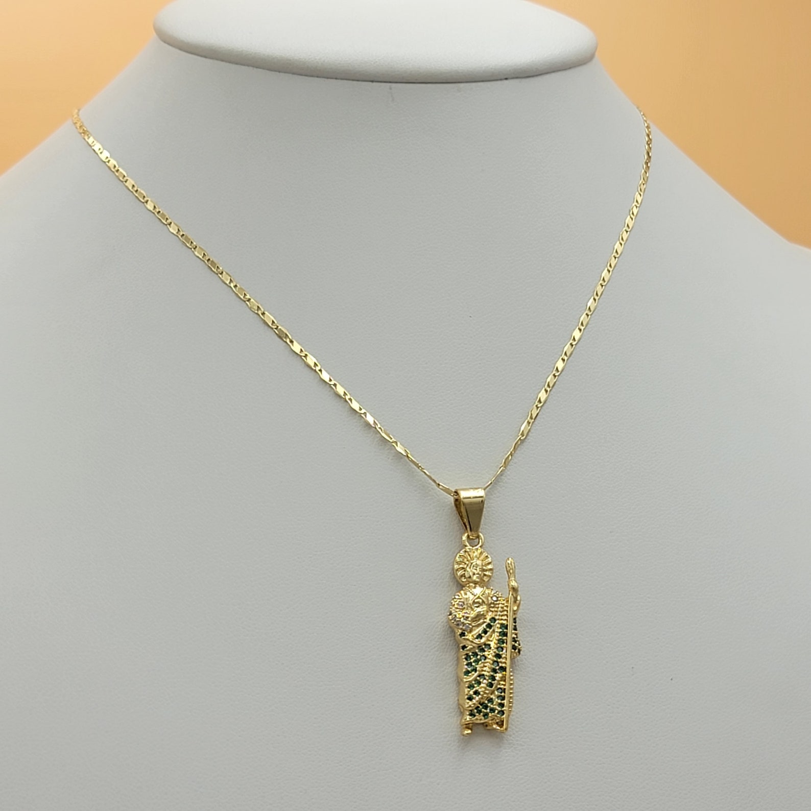 14K Gold Plated Saint Jude Pendant W 20" Chain Medalla San Judas Oro ...