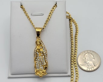 Stainless Steel Our Lady of Guadalupe Statue Pendant Necklace Virgen Guadalupe