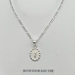 925 Sterling Silver Saint Jude Small Pendant & Figaro Chain Necklace Medalla San Judas Tadeo