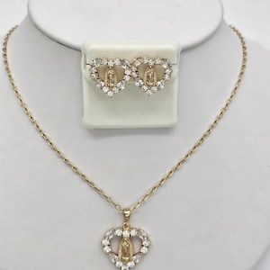 18K Gold Plated Our Lady - Virgen Guadalupe - Pendant, Chain & Earrings Set. Oro Laminado