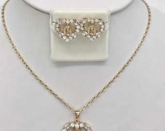 18K Gold Plated Our Lady - Virgen Guadalupe - Pendant, Chain & Earrings Set. Oro Laminado