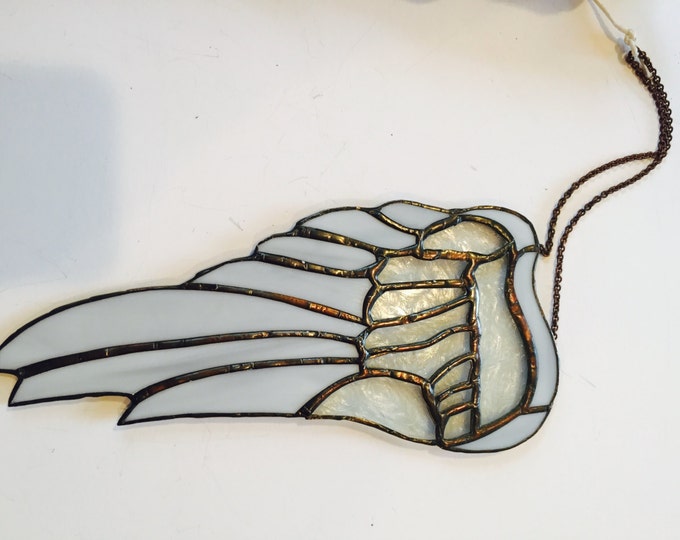 Stained Glass Angel Wing, Large Angel Wing, White and Clear Glass