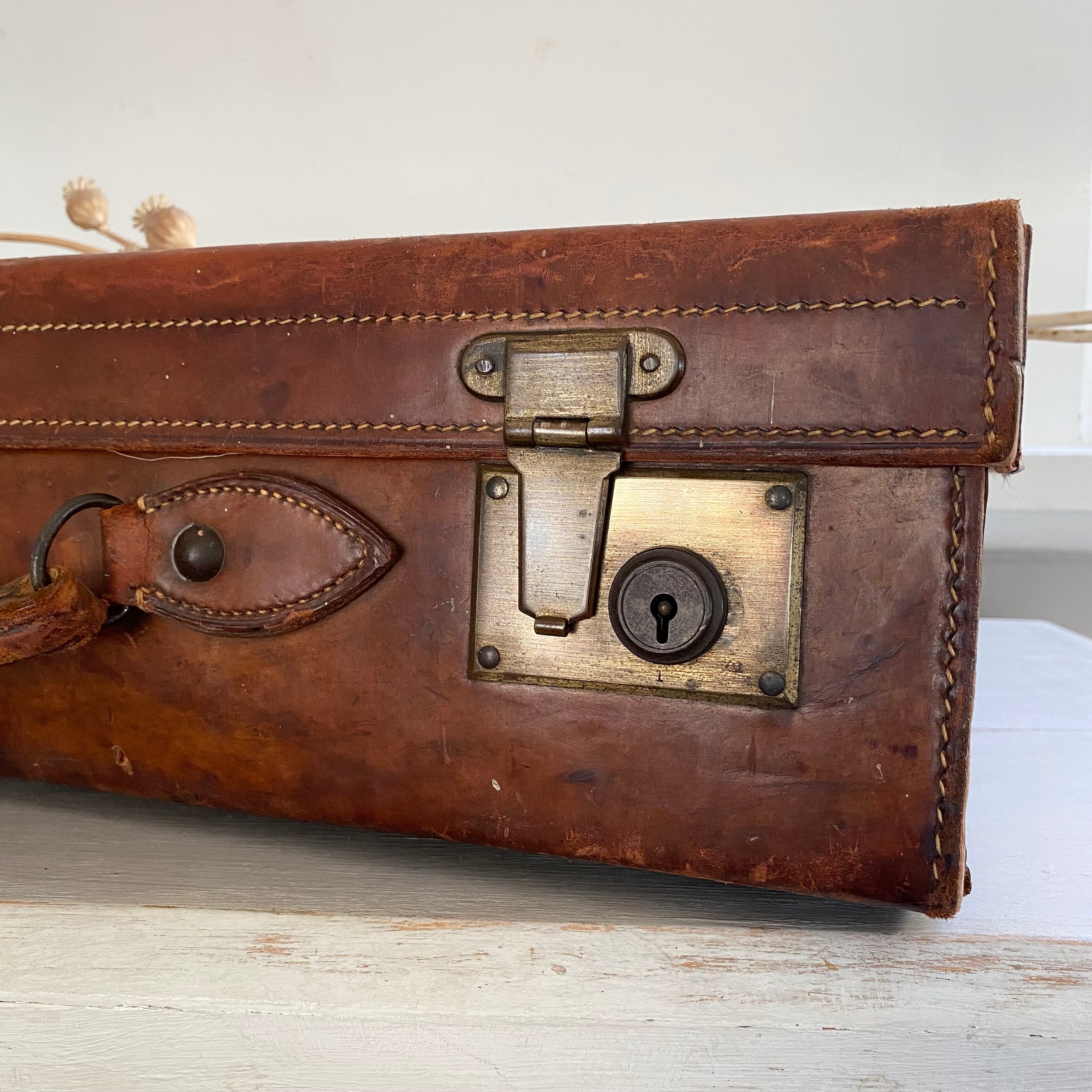 Vintage Leather Suitcase Brass Fittings Vintage Luggage Etsy