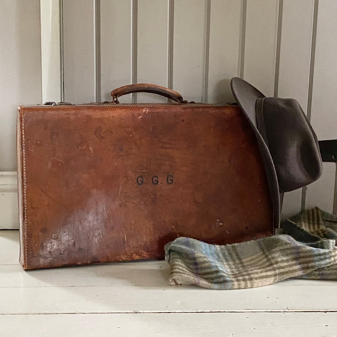Vintage Leather Suitcase Brass Fittings Vintage Luggage Etsy