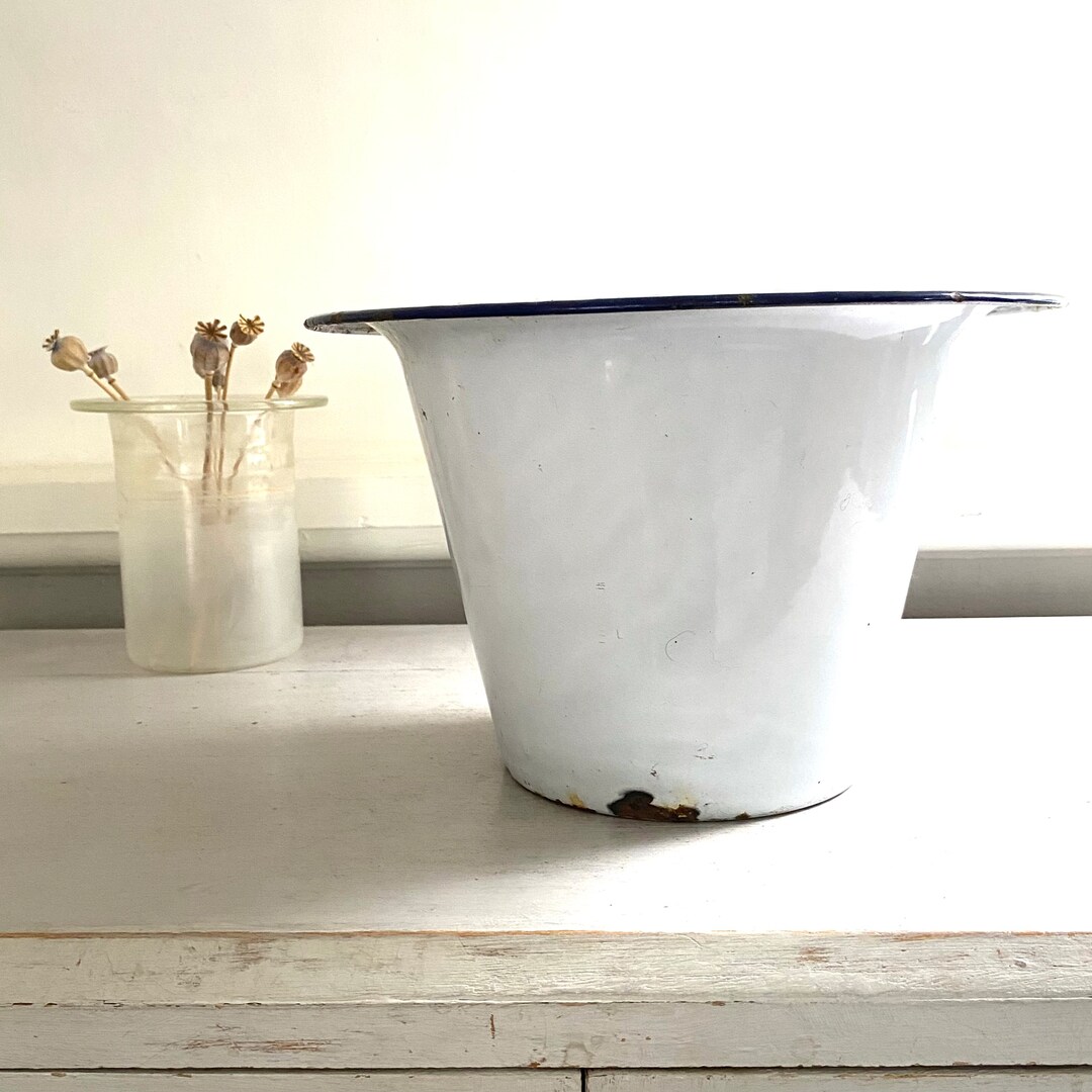 Vintage Enamel Pail Enamelware White Enamel Bucket Vintage Etsy