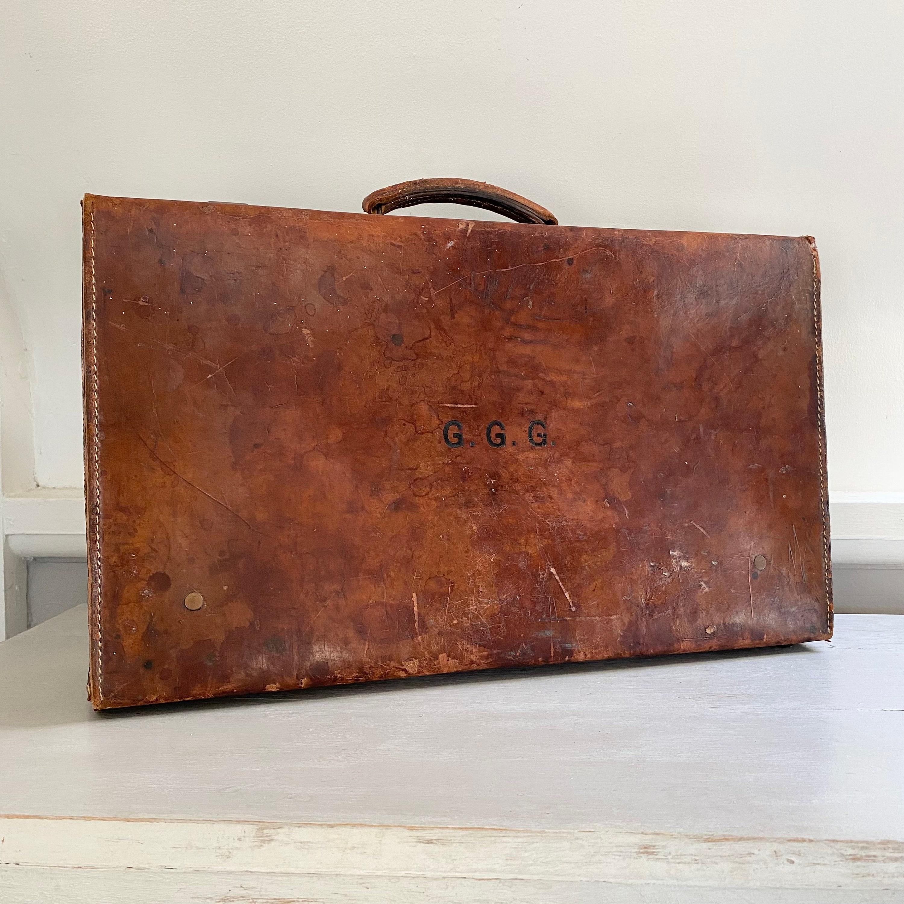 Vintage Leather Suitcase Brass Fittings Vintage Luggage Etsy