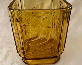 Vintage Sowerby glass, Deco Amber Biscuit Jar (no lid) Pandora