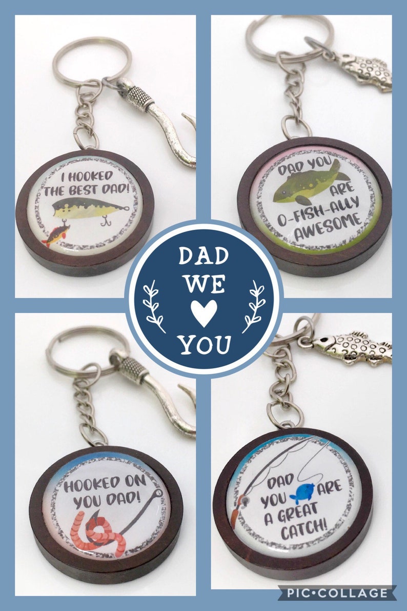 Fathers Day Fishing Keychain / Hooked on Dad Fish Hook