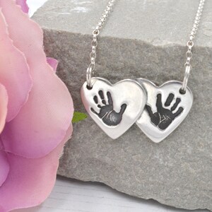 Hearts Necklace, Personalised Necklace, Connected Hand Print Necklace image 1