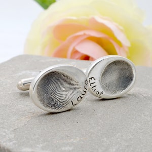 Personalised Oval Cufflinks, Silver Dad Gift, Actual Fingerprint, Initial Cufflinks image 3