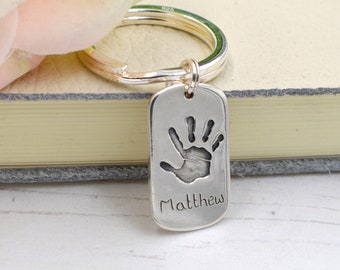 Personalised Handprint Keyring, Father's Day Baby Footprint Keychain Gift for Dad