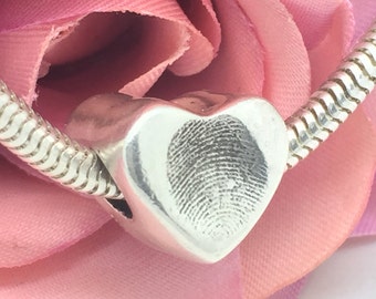 Personalised Fingerprint Heart Charm Bead, Fingerprint Charm Bead, Personalized Handprint, Meaningful Mother's Day Gifts