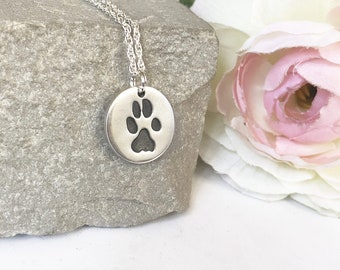 Personalised Paw Print Necklace, Dog Lovers Gifts, Actual Pawprint Necklace with Name, Custom Paw Charm Jewellery