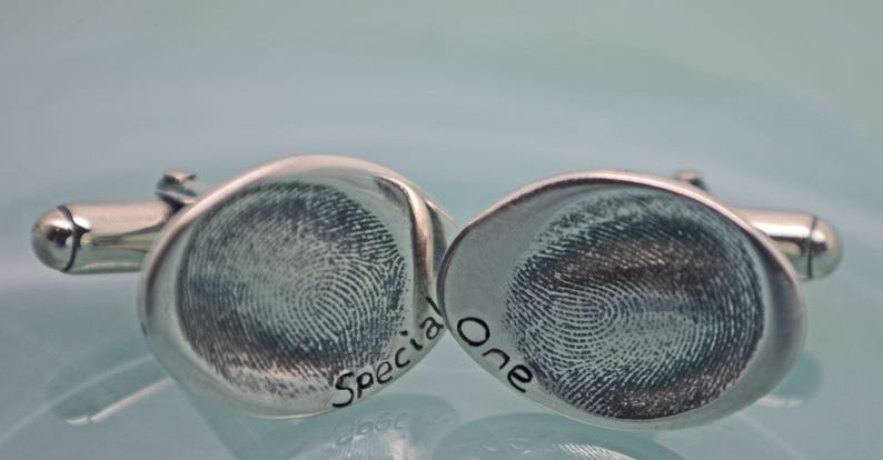 Personalised Oval Cufflinks, Silver Dad Gift, Actual Fingerprint, Initial Cufflinks image 5