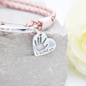 Fingerprint Heart Charm Bracelet, Pink Leather Charm Bracelet 925 Sterling Silver Memorial Gift, Sympathy Gift in Loving Memory image 4