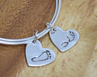 Personalised Bracelet Bangles, New Baby Gift, Heart Bracelet, Personalised Foot Print, Mum Gift, Grandma Gift