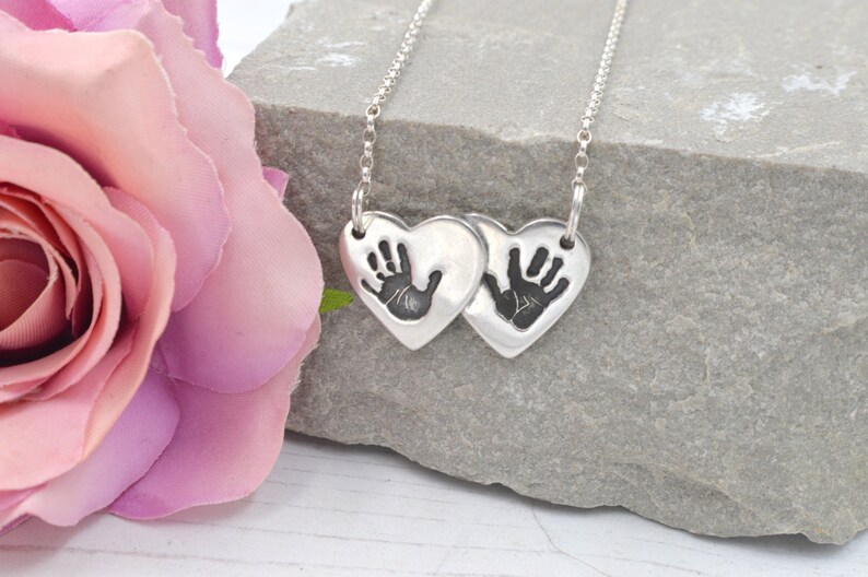 Hearts Necklace, Personalised Necklace, Connected Hand Print Necklace image 1
