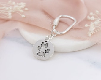 Personalised Pawprint Keyring Gift, Sterling Silver Pet Memorial Keepsake Keychain