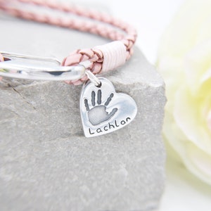 Fingerprint Heart Charm Bracelet, Pink Leather Charm Bracelet 925 Sterling Silver Memorial Gift, Sympathy Gift in Loving Memory image 3