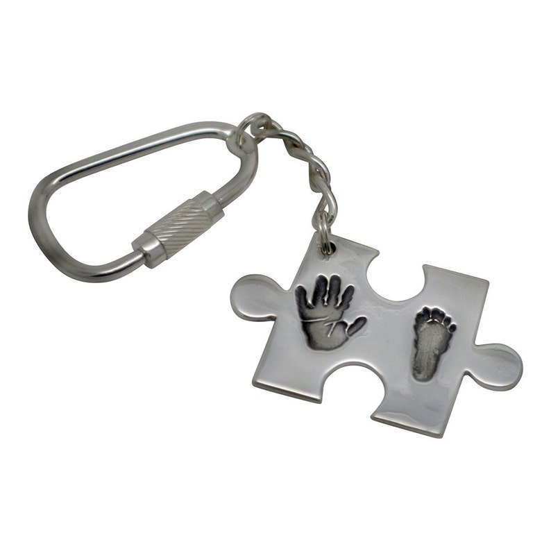 Personalised Handprint Puzzle Piece Keyring, Autism Custom Handprint Keepsake, Silver Engraved Keychain for Dad image 7
