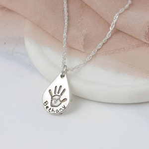 Personalised Pendant, Teardrop Hand Print Necklace, New Baby Gift image 1