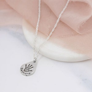 Personalised Pendant, Teardrop Hand Print Necklace, New Baby Gift image 2