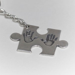 Personalised Handprint Puzzle Piece Keyring, Autism Custom Handprint Keepsake, Silver Engraved Keychain for Dad image 8